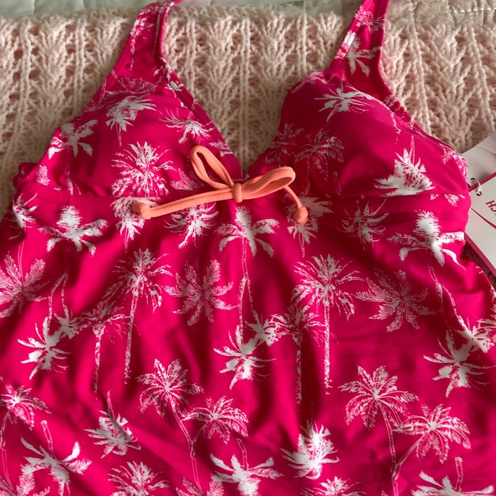 Lascana Venice Beach Pink Palm Tree Halter Swim Tankini Size 6